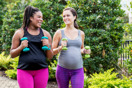 Two Pregnant Women Exercising during Pregnancy Together